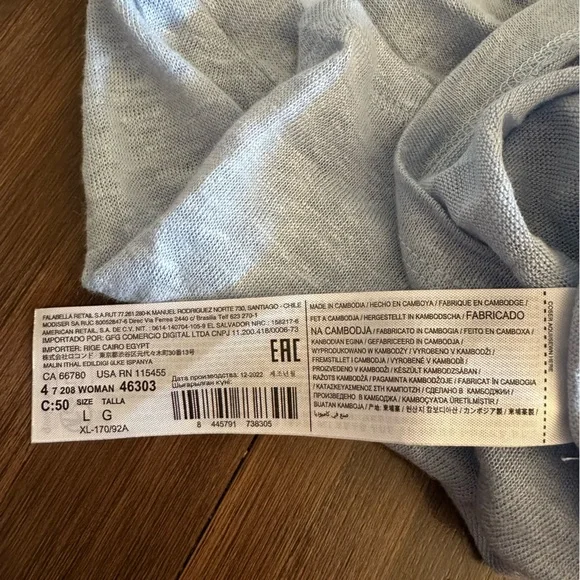 Mango MNG V-Neck Linen T-Shirt sky blue size large - Picture 7 of 9